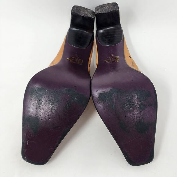 MIA Mules Women 7M Vicki Tan Western Tooled Leather Leaf Pattern Stacked Heel - Picture 8 of 8